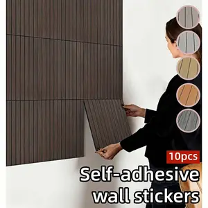 10pcs Wood Grain Self-Adhesive Wall Stickers, Living Room Bedroom Wallpaper, Easy Installation, Home Decor, Background Wall Ceiling Wallpaper, Peel And Stick Wallpaper