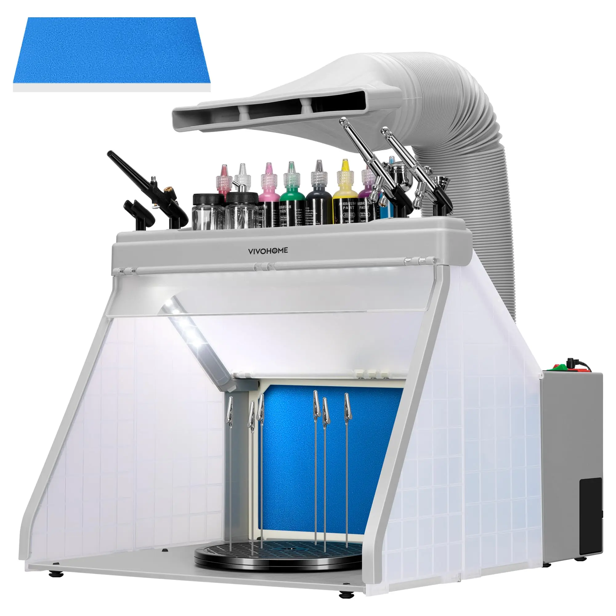 VIVOHOME Portable Airbrush Paint Spray Booth Kit with 3 LED Lights, Paint and Spray Gun Racks, Turn Table and Filter Hose Airbrush Booth for Painting Model Craft Model Craft