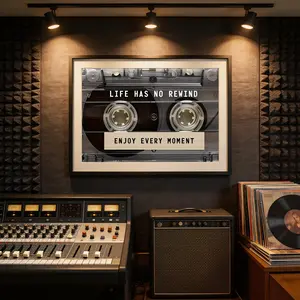 Vintage Cassette Tape Wall Art "Life Has No Rewind" Motivational Poster, Retro Music Room Decor Aesthetic, Trendy 2026 Home Decor, Gift for Music Lovers, Studio & Bedroom Wall Art
