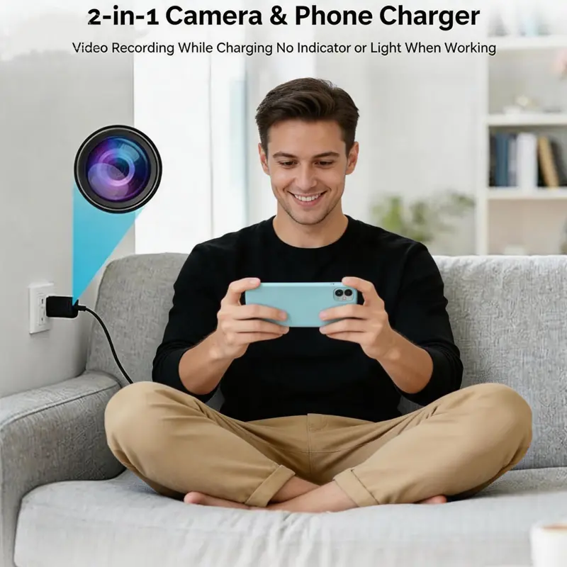 Hidden Spy Camera Type-C Charger 1080P HD Wireless Nanny Cam with Remote View Motion Alert for Home Office Baby Pet Monitor