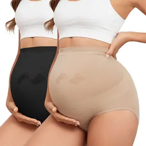 Maternity Underwear 2 Pack Seamless High Waisted Pregnancy Briefs with Belly Support & Butt Lifting Effect for Women - Prenatal