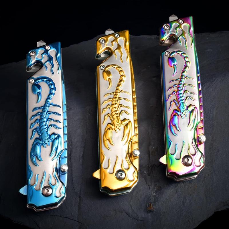 3D Scorpion Embossed Tactical Pure Manual Folding Knife, Outdoor Camping Hiking Knife, Durable Men's EDC Gift, Christmas Gift, Birthday Gift