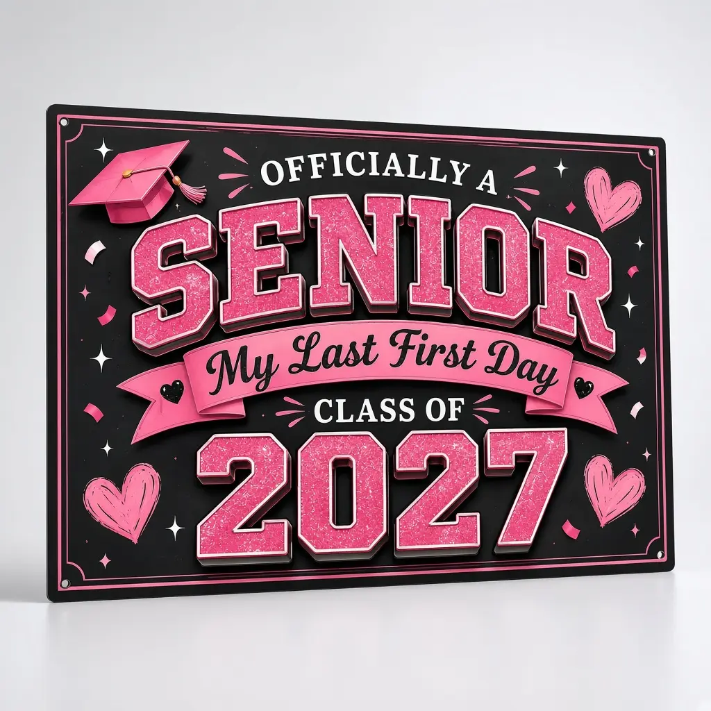 Class of 2027 Senior Sunrise Graduation Sign - Retro Black Pink School Wall Hanging design Poster, Unique Home Decor Plaque for High School Classroom, Guidance Counselor Office Inspirational Poster Decor | 8x12in