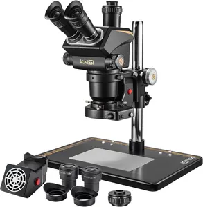 KAISI S6 Trinocular Stereo Microscope, 6.8X-68X Zoom with WF10x23 Wide Field Eyepieces, 144 LED Ring Light & Fume Extractor, 14.9" Heat-Resistant Mat for PCB Soldering Electronics Repair