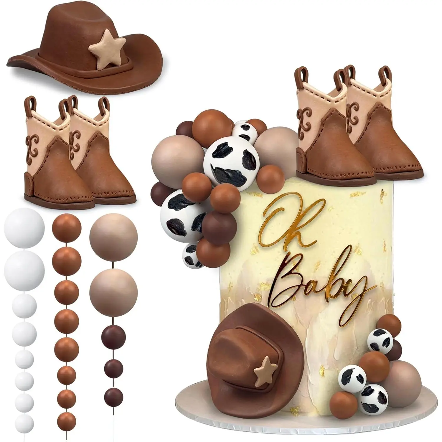 28PCS Cowboy Cake Decorations Cowboy Hat and Boot Cake Toppers Western Cowboy Birthday Baby Shower for Western Theme Party Favors Supplies