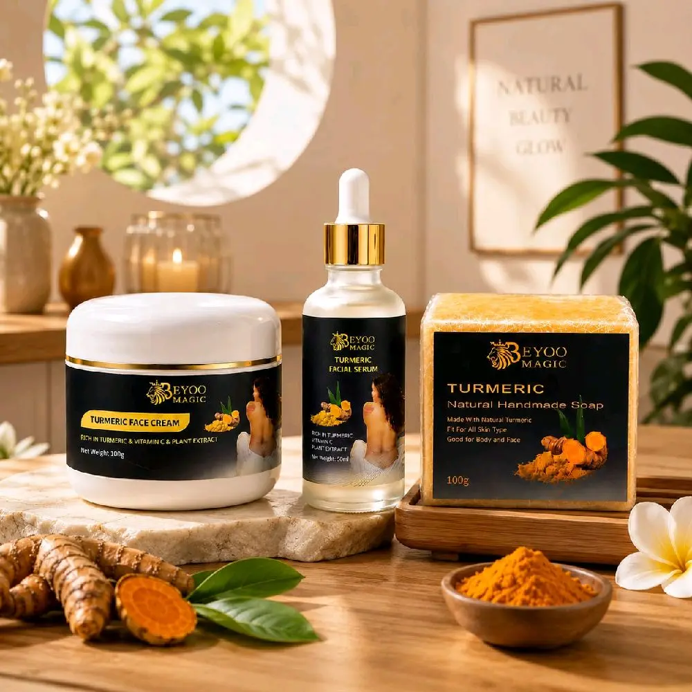 3 pcs face turmeric sets ( face cream, serum, and soap)