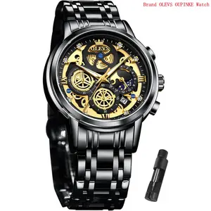 Brand OLEVS Skeleton Watch for Men Stainless Steel Chronograph Watch for Men Classic Waterproof Mens Watches with Date Luxury Business Men's Analog Wrist Watches, relojes para Hombres Blue/Black/Gold/White
