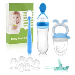 Baby Fruit Feeder Pacifier, 3-in-1 & 6-in-1 Pack, Infant Food Feeder Spoon & Mesh Teethers, Sky Blue Multi-Functional Baby Items for Teething Relief & Feeding, Safe for 6-12 Months tiktokshopspringglowup