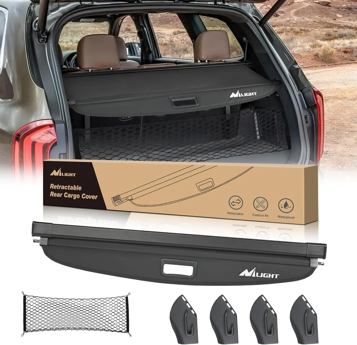Nilight Retractable Trunk Cargo Cover with Storage Net - Custom Fit Car Accessory, Vehicle Accessories for Honda HRV 2023-2024, Security Shield, Snap-In Installation, Deters Theft, Clean Look