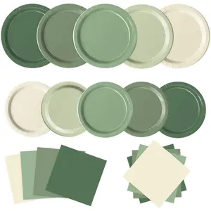 60 count Sage Green Paper Plates, Sage Green Birthday Decorations, Gradient Plates and Napkins for Birthday Wedding Bridal  Shower Party Supplies