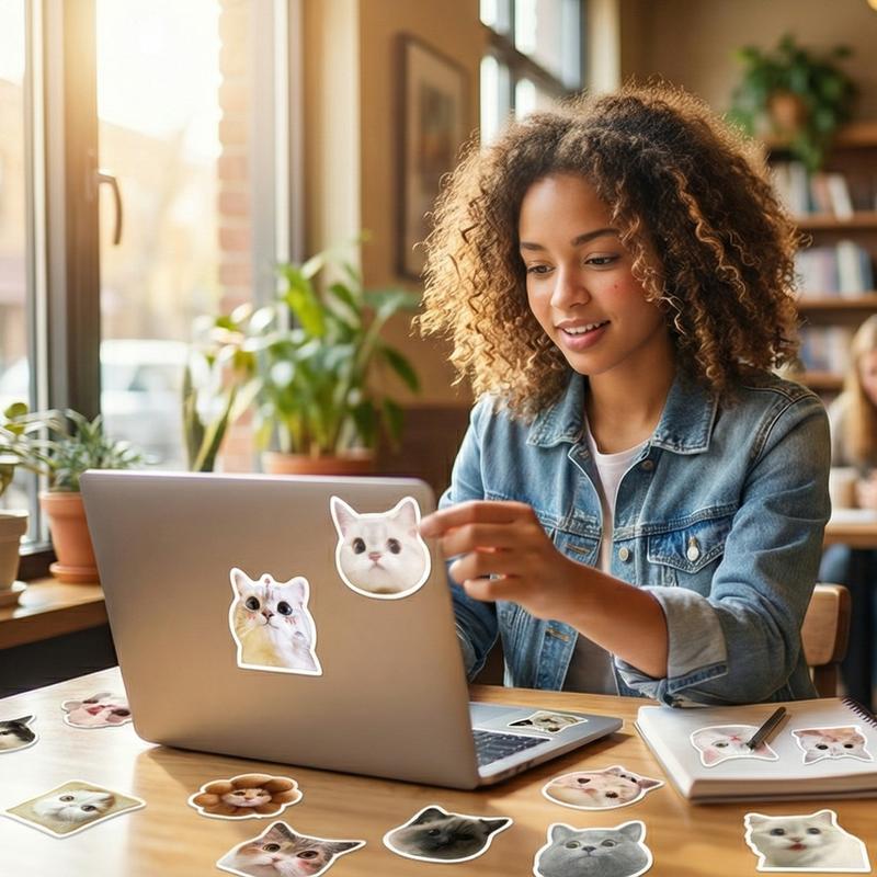 100 Cute Cat Stickers  | Kawaii Aesthetic Vinyl | No Repeats, Waterproof| Perfect for Journals & Water Bottles| Fun Gift for Kids & Teens