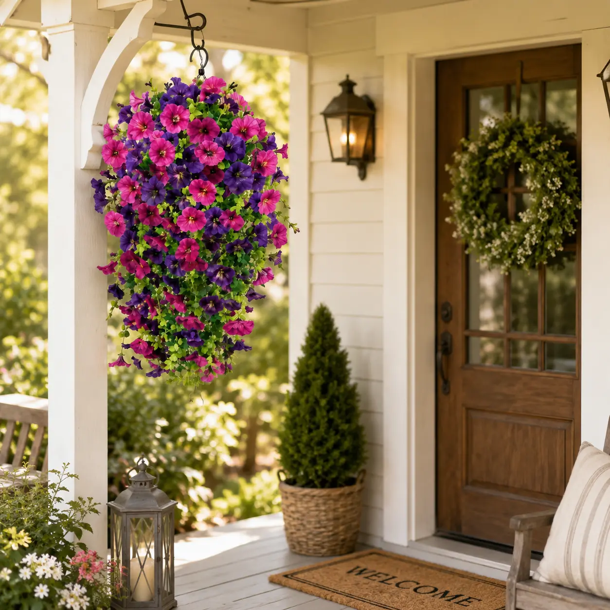 Artificial Morning Glory Hanging Flowers – Bright, lifelike blooms for porches, balconies, patios, and gardens. Easy to hang, no watering needed.