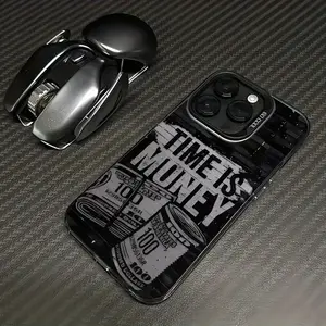 "Time is Money" Black Phone Case, compatible with iPhone 17, 16, 15, 14, 13, 12, 17 Pro Max, Plus, and Air. Provides phone protection, an everyday essential, with a simple design that showcases individuality, sturdy and durable, made with high-quality mat