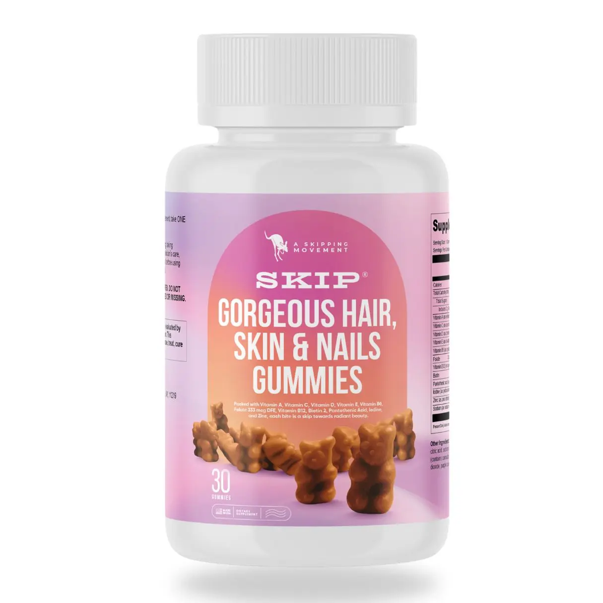 SKIP Gorgeous  Hair Skin and Nails Gummies - Supports Healthy Hair - Vegan biotin Vitamins for Women & Men Supports Faster Hair Growth, Stronger Nails, Healthy Skin, Extra Strength Gummies Supplement Dietary Fitness Edible Healthcare