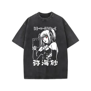 Death Note Misa Amane Graphic T-Shirt Vintage Washed 100% Cotton Oversized Anime Tee Goth Streetwear