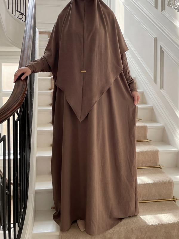 CL05 Abaya Hijab 2pics set, Muslim dress, hijab, solid color, simple and casual, crepe Khimar suit Maxi