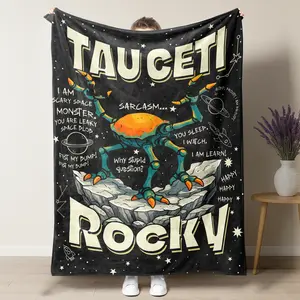 Tau Ceti Rocky Space Monster Blanket – Retro Sci-Fi Meme Design with Sarcastic Quotes, Perfect for Sci-Fi Nerds & Astronomy Fans, Ideal for Cozy Gaming Room & Bedroom Decor