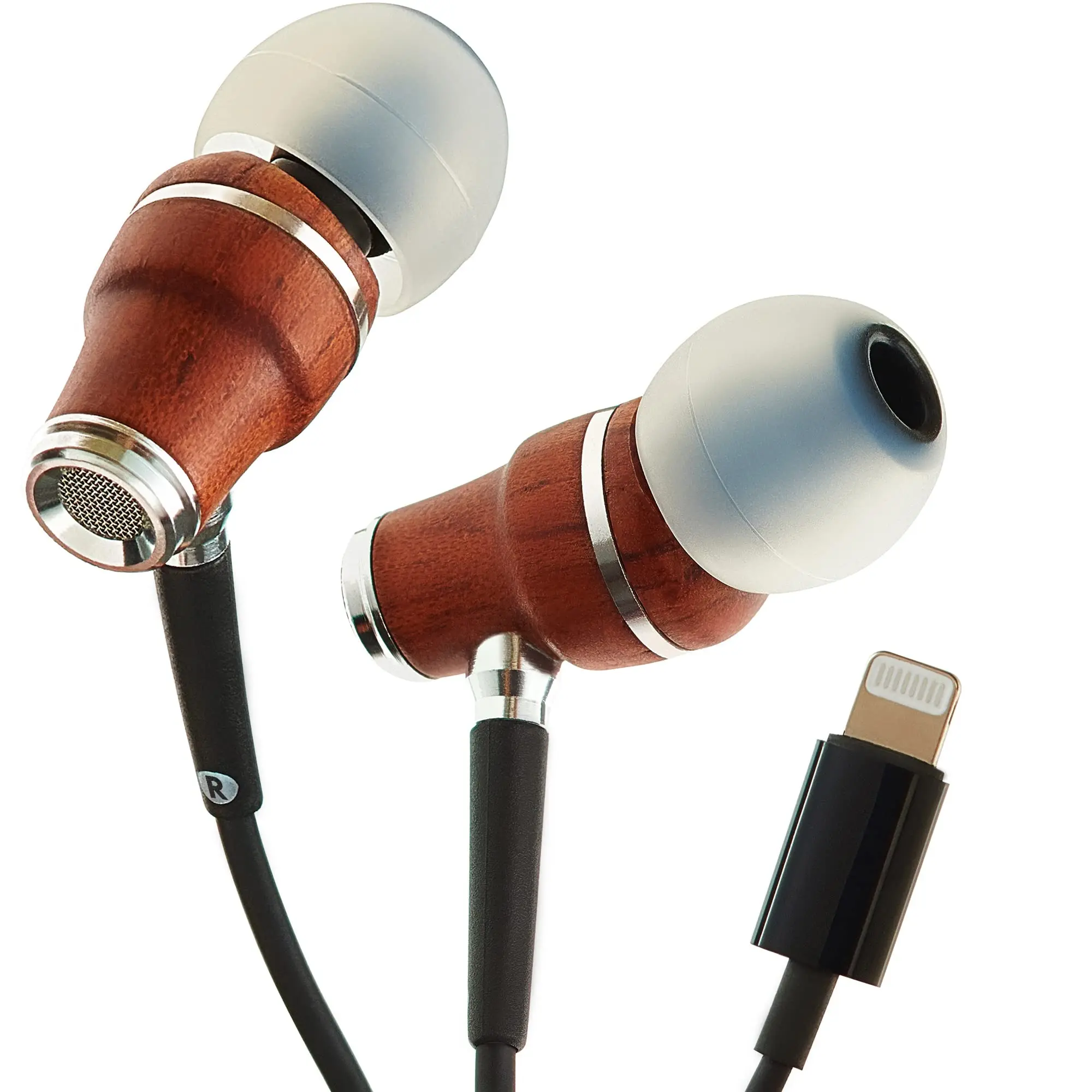 Symphonized iPhone Earphones Wired Deep Bass Sound, 3D Sound, Microphone Volume Control, 90% Noise Cancelling, Bubinga Wooden with Lightning (Apple MFI Certified), iPhone SE to 14 Earbuds