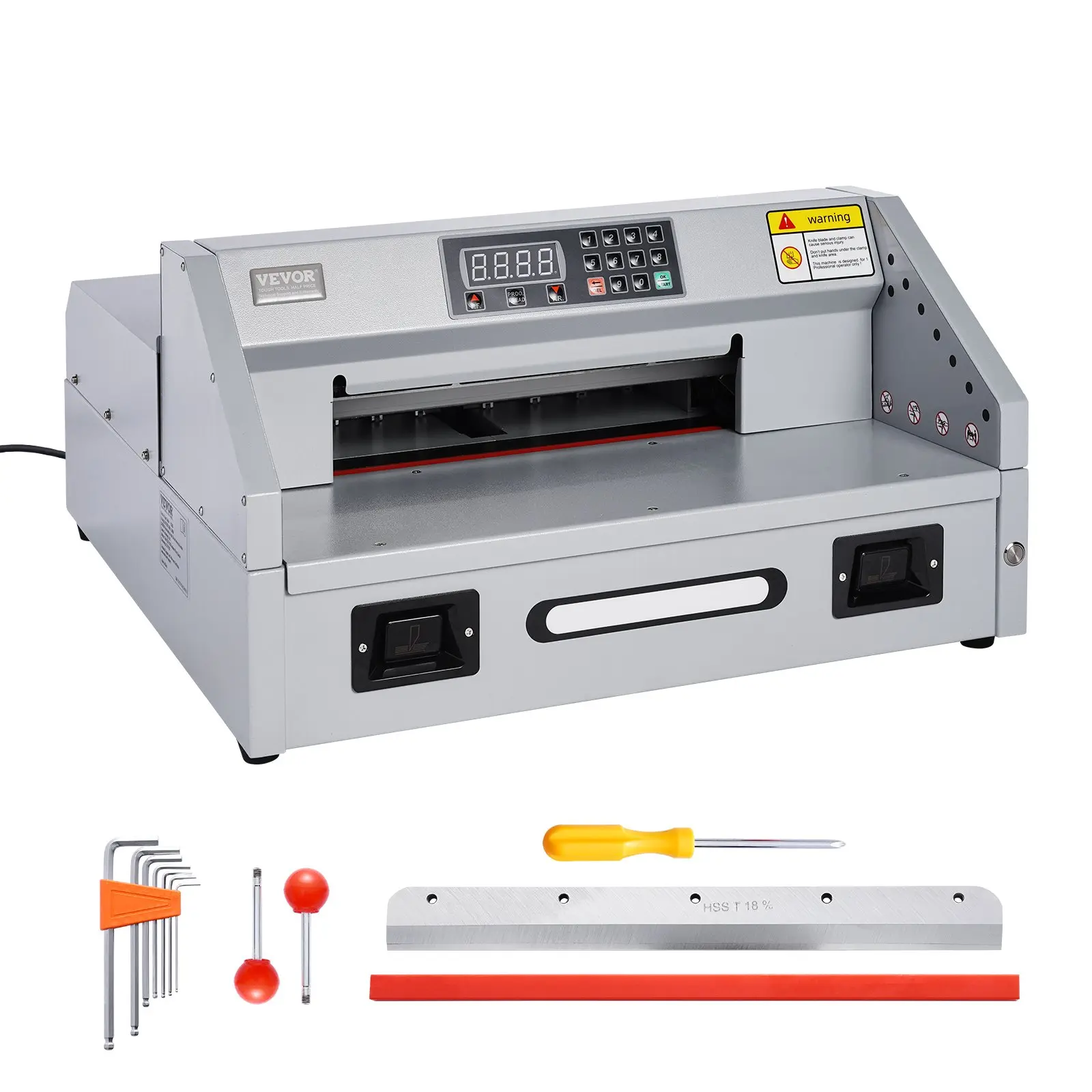 VEVOR Metal Electric Paper Cutter, 300W Heavy Duty Guillotine Trimmer, 11.8 in/330 mm Cutting Width, 1.5 in/38 mm Cutting Thickness, Dual-Button Design, 124.56 lbs/56.5 kg, 23.23 x 25.00 x 12.20 in, with Casters & Infrared Function, Book Cutters