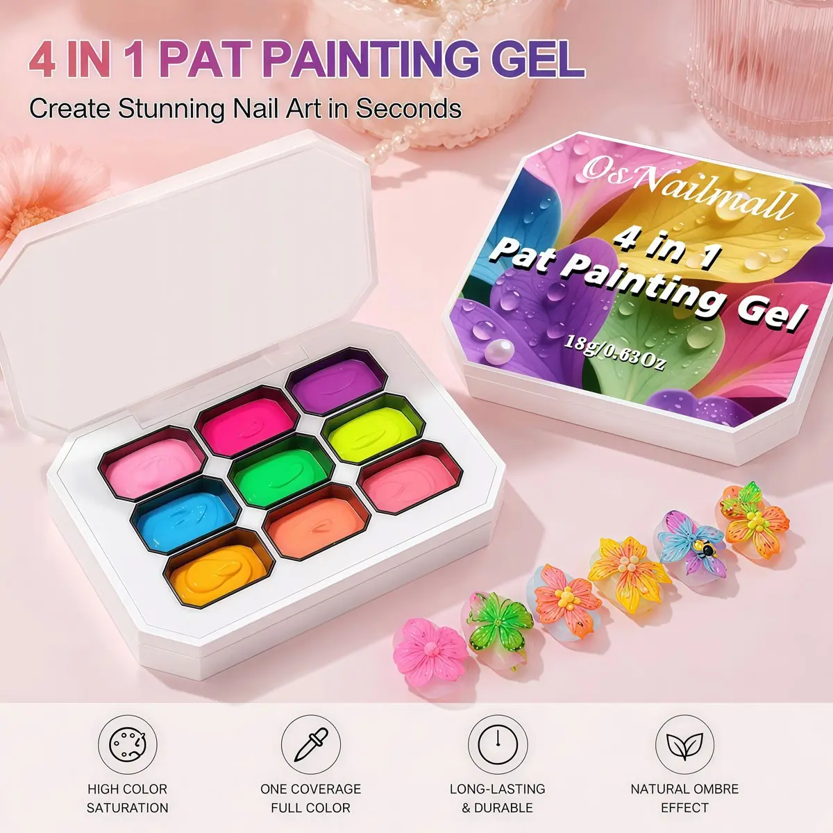 OsNailmall 9 Colors/box Nail Art Pat Painting Gel Quick Dry No-wipe Nail Gradient Painting Gel Paint-Drawing Color Changing Soak Off Gel