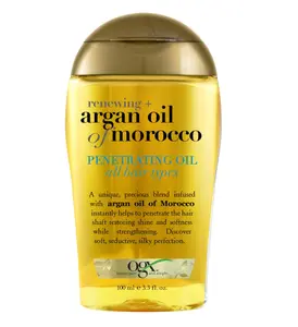 OGX Argan Oil of Morocco Hair Treatment – Renewing & Strengthening Shine Oil, Cold-Pressed Argan Oil for All Hair Types, Frizz Control & Deep Moisture, Paraben & Sulfate Free, 3.3 fl oz
