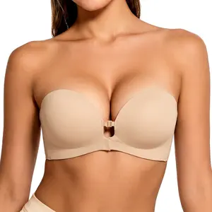 LUCKMEEY Womens Strapless Front Closure Bra Push Up Lift Bra Padded Add Cup Non Slip Anti-Slip Grip Wireless Supportive  Seamless Comfortable Tube Jelly Bra A B C Cup#TikTokShopDealsforYouDays
