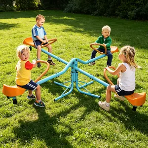 Outdoor Rotating Seesaw for Ages 3-6， 4-Seat Spin Teeter Totter for Backyard Playground Equipment
