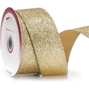 1.5" Lt.  Glitter Wired Ribbon 10 Yards for Christmas Wedding Wreath  Wrapping Home Decor DIY