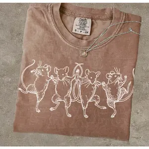 Dancing Rats Goblincore Cottagecore Graphic Tee, 100% Cotton Oversized Comfort Outfit, Medieval Tattoo Weirdcore Cute Fashion Shirt, Perfect Valentine's Day Gift For Him Her Family Friends