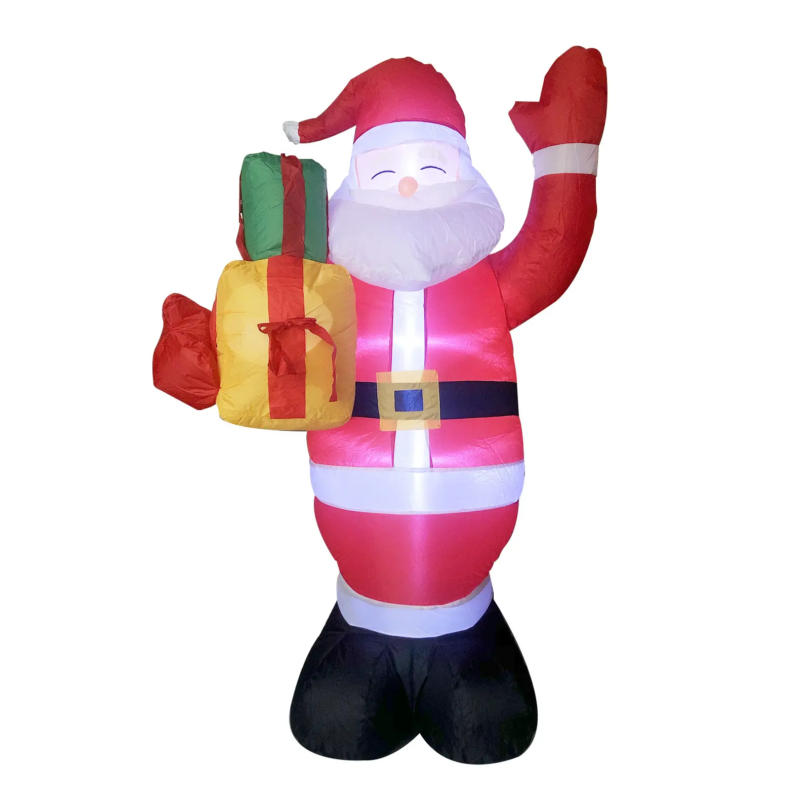 1.5M/5ft Inflatable Christmas Santa Claus Holding Gift Box, Christmas Decoration Luminous Props Model with LED Lights for Outdoor Party Decoration