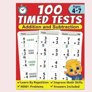 100 Timed Tests for Addition and Subtraction Math Book for Kids Ages 4 to 7 Preschool Kindergarten & 1st Grade Educational Math Workbook  Addition and Subtraction Mathematics Drills Paperback – April 5, 2023