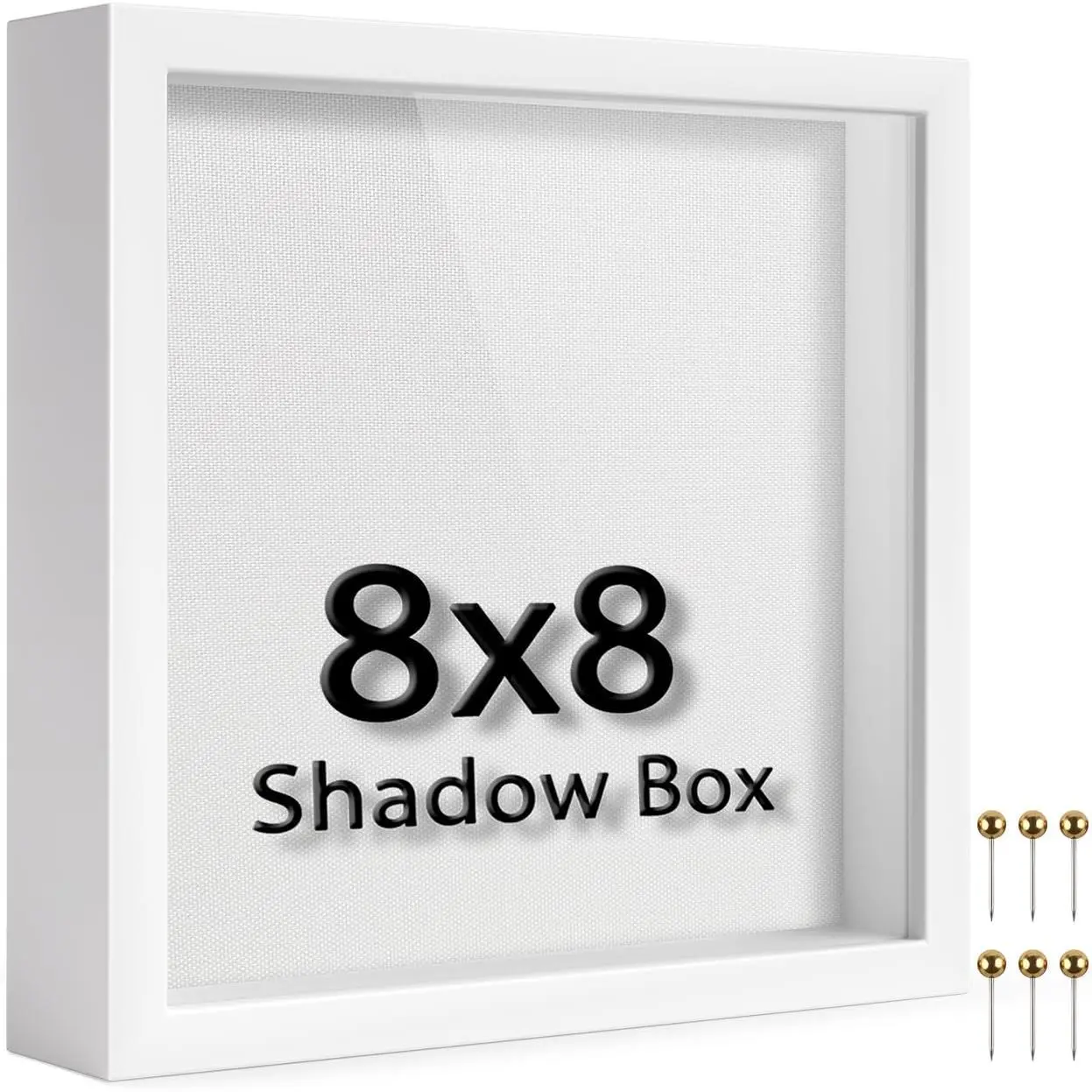 8x8 Shadow Box Frame | Soft Linen  & Push Pins Included, Polystyrene Glass Memory Display Case , Tickets & Cherished  Items, White