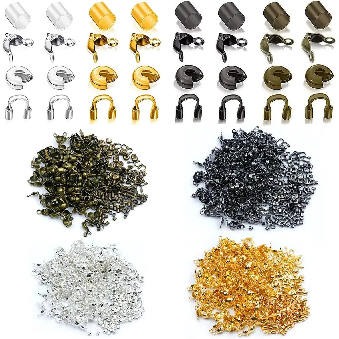 1400 count Brass Tube Crimp Beads Wire Guardians Crimp Bead Knot Covers Bead Tips Knot Covers for DIY Bracelets Necklaces  Making Crafts Supplies