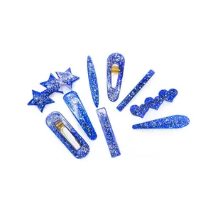 Blue and Silver Glitter Starry Night Resin Barrettes