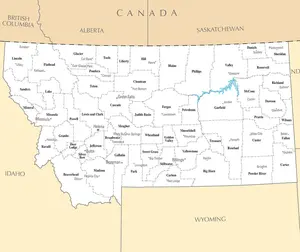 Map of Montana MT - County Map with selected Cities and Towns - Peel and Stick Wall Decal