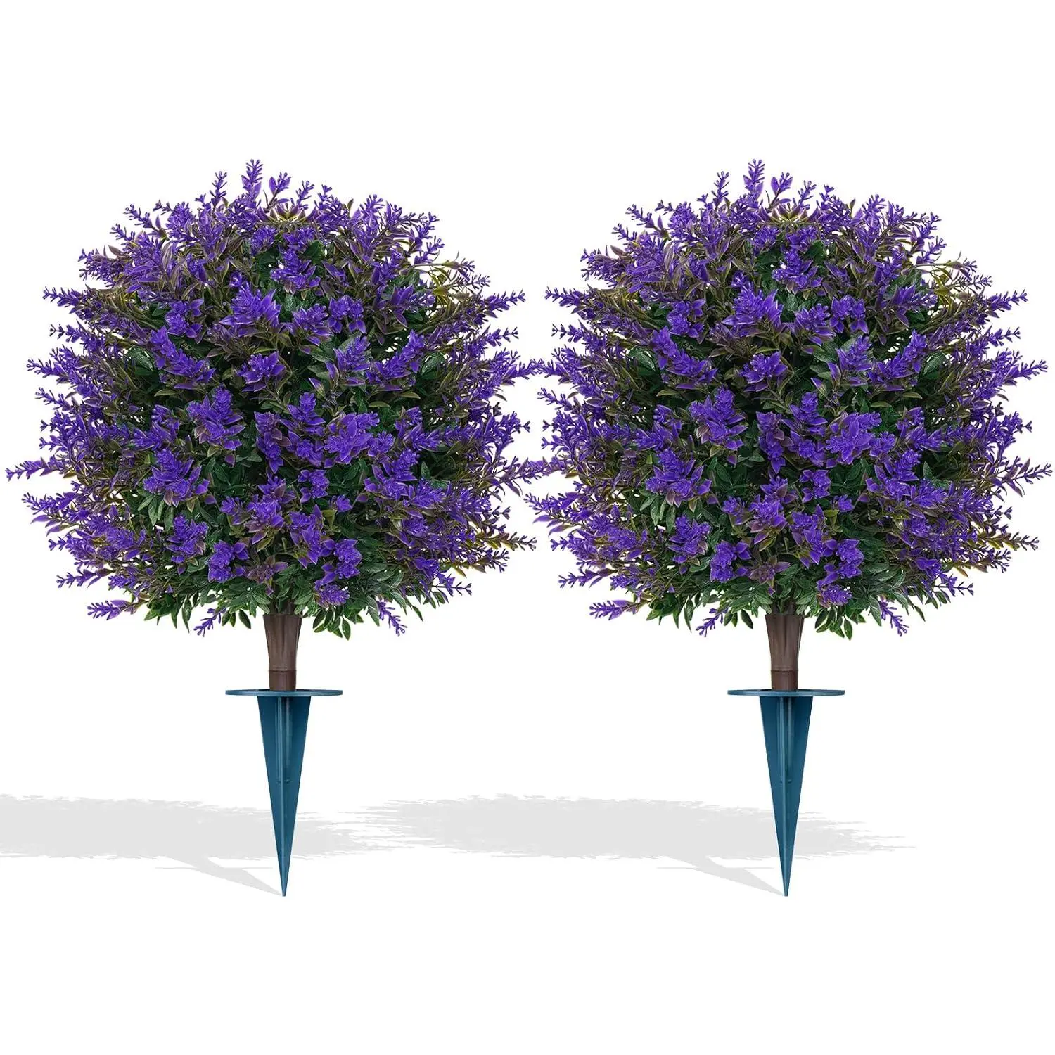 Artificial Lavender Topiary Ball for Outdoors, Set of 2 Boxwood Plant Tree with Spike, Fake Shrubs UV Resistant Faux Plants for Indoor Outdoor Decor