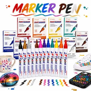 12-Pack Single Color Metal Paint Pens, Waterproof Fast-Drying Oil-Based Markers, Ideal for Metal, Wood, Fabric, Plastic, Glass Surfaces, Paint Pens Set