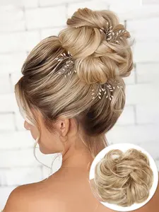 Claw Clip Messy Bun Hair Piece Wavy Curly Hair Bun Clip in Claw Chignon Ponytail Hairpieces Synthetic Tousled Updo Hair Extensions Scrunchie Hairpiece for Women, Brown for Black Friday Christmas New Year Carnival Music Festival