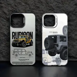 Classic Car J-Jeep Pattern Phone Case For iPhone 17 16 15 14 13 Pro Max Air Case, Multicolor Matte Laser Metallic Cover, Aurora Gradient Anti-Scratch & Fingerprint Proof Shell