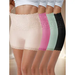 Women's QUASTI 4pcs Basic Panty Set - Minimalist Plain High-Waisted Cotton Lace Underwear, Soft, Breathable, Seamless, Compression, Butt Lifting, Full Coverage Elastic Fit, S-XX