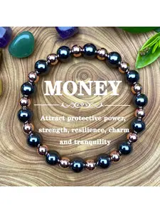 Protection & Prosperity Hematite Bracelet - Black Stone & Copper Tone Beaded Bangle for Resilience