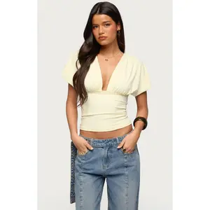 Edikted Women's Flutter Plunging V Neck Top