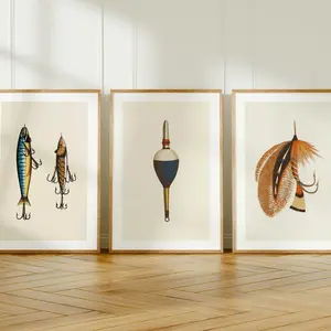 Retro Fishing Gear Prints Old Time Fishing Art Poster Set of 3 Fisherman Wall Vintage Angling Artwork Fishing Gift for Dad