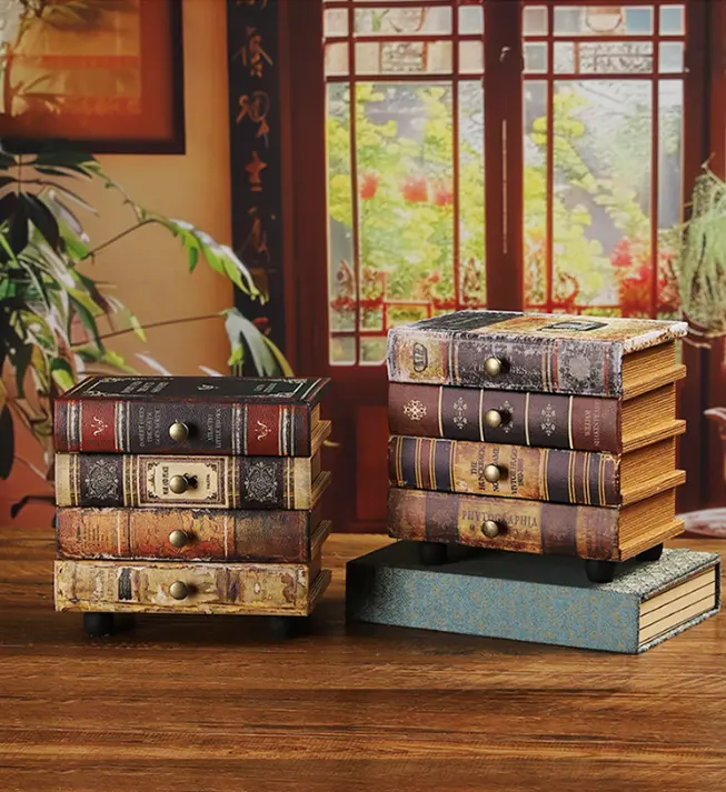 Vintage Bookshelf Decorative Storage Boxes with Antique Design for Home Office Organization