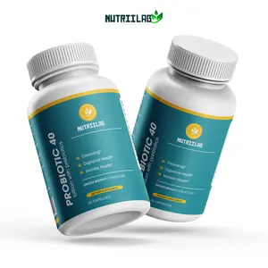 Nutriilab Probiotic with Prebiotics 40 Billion CFU - 4 Strains + Prebiotics - Immune, Digestive & Holistic Health - Supports Gas, Bloating & Gut Health - for Women & Men - 60ct