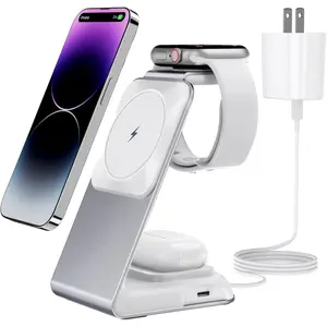 4 in 1 Wireless Charging Station for Devices Magsafe Wireless Charger Stand for Phone Series, Fast Charging Station for Watch and AirPods, 30W PD Adapter Included