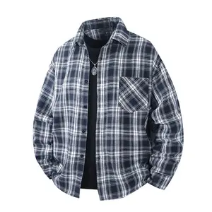 Men's Autumn Winter Long Sleeve Plaid Shirt Turn Down Collar Buttoned Flannel Shirt Jacket Casual Loose Comfortable Versatile Men'S Long Sleeve Shirt Jacket Western Style Denim(Sheet)