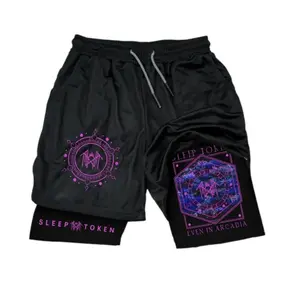 Sleep Token Graphic 2-in-1 Training Shorts, Unisex Quick-Dry Breathable Double Layer Compression Gym Shorts, Slim Fit Sports Shorts for Workout Running Summer Fitness
