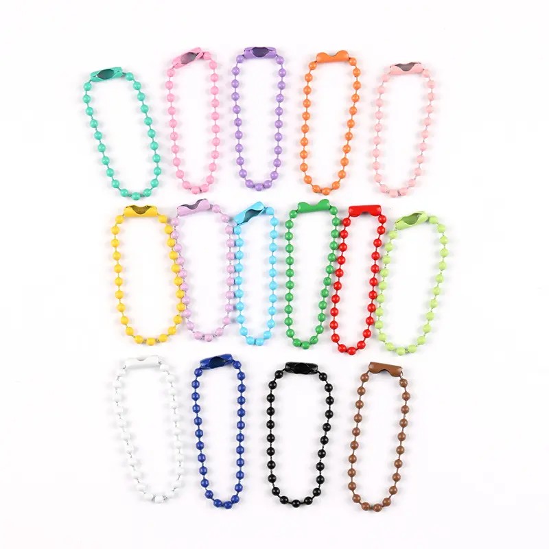Colorful Bead Ball Chain with Clasp, 12cm DIY Connector Chain, Random Mixed Colors, Metal Beaded Strap for Keychain, Bag Charm, Phone Chain & Handmade Jewelry Making, 100Pcs Pack