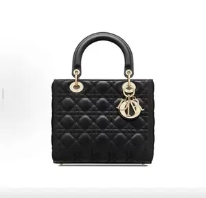 Pre-owned Dior Medium Lady Bag Elegant Bag Elegant Chain Handbag Pu Leather Bag Grained Calfskin Black